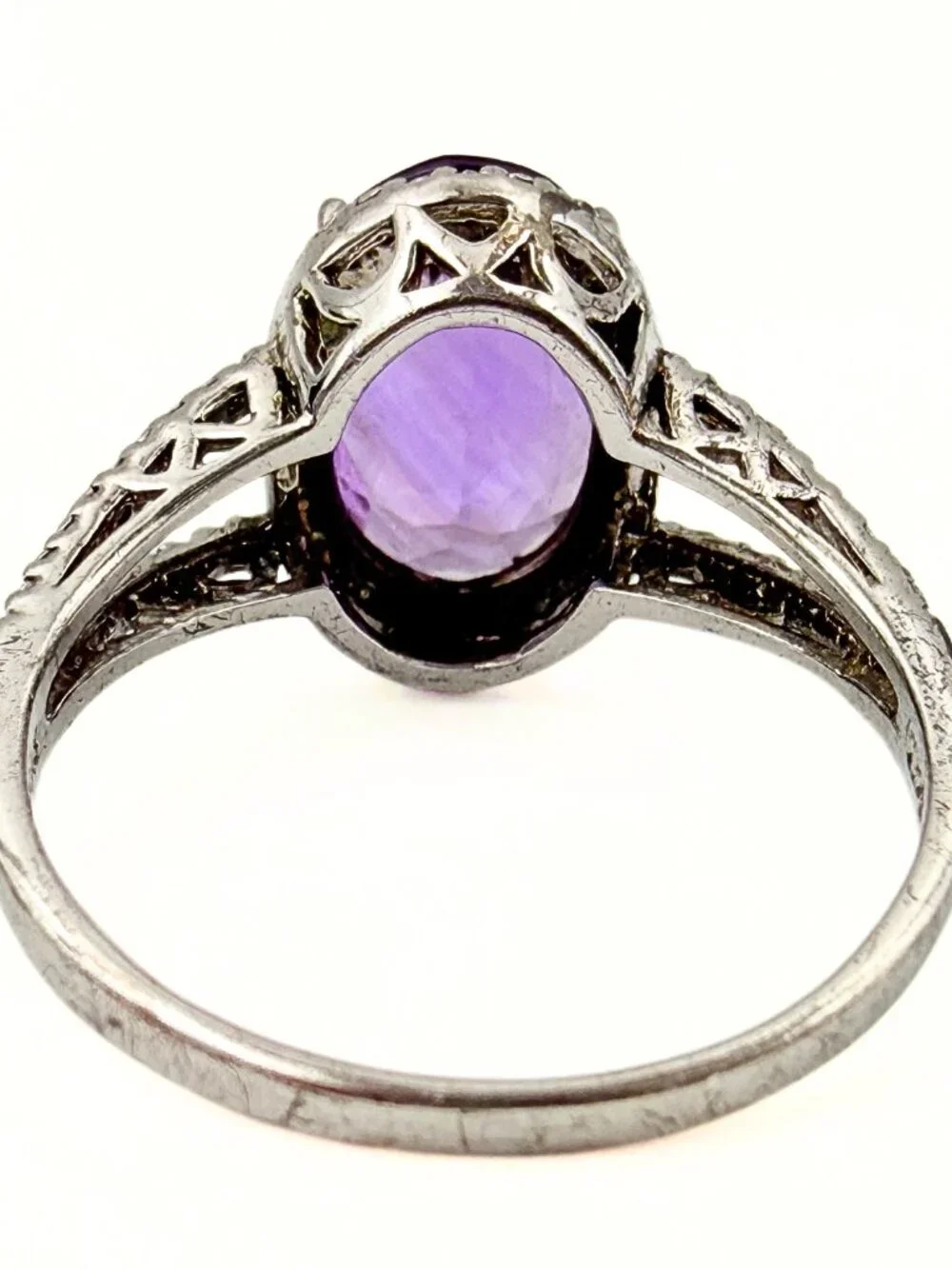 Stunning Marked Sterling Silver Oval Cut Amethyst Cocktail Ring Sz 10